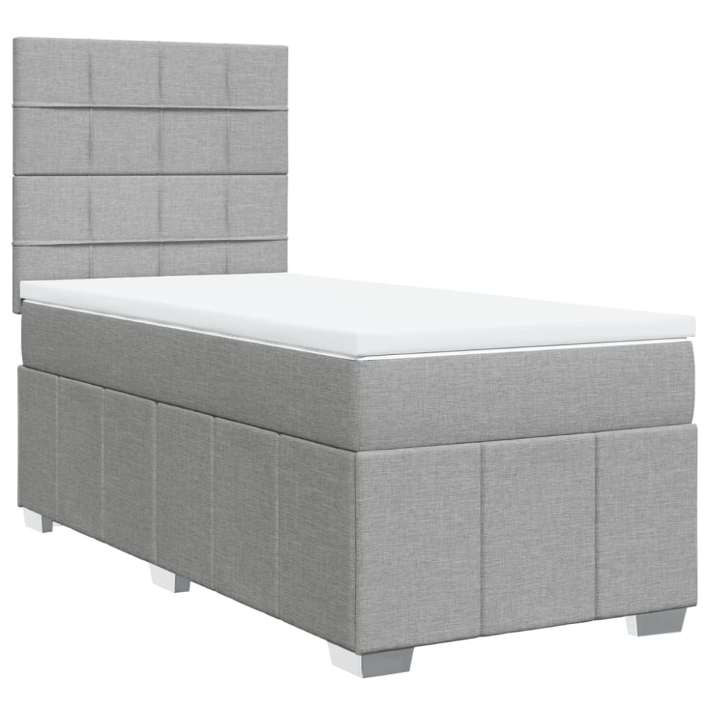 Produktbild för Ramsäng med madrass ljusgrå 90x190 cm tyg