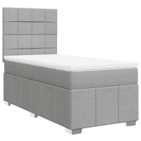 Produktbild för Ramsäng med madrass ljusgrå 90x190 cm tyg