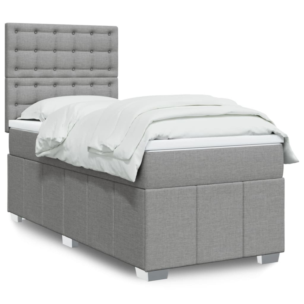 Produktbild för Ramsäng med madrass ljusgrå 90x190 cm tyg
