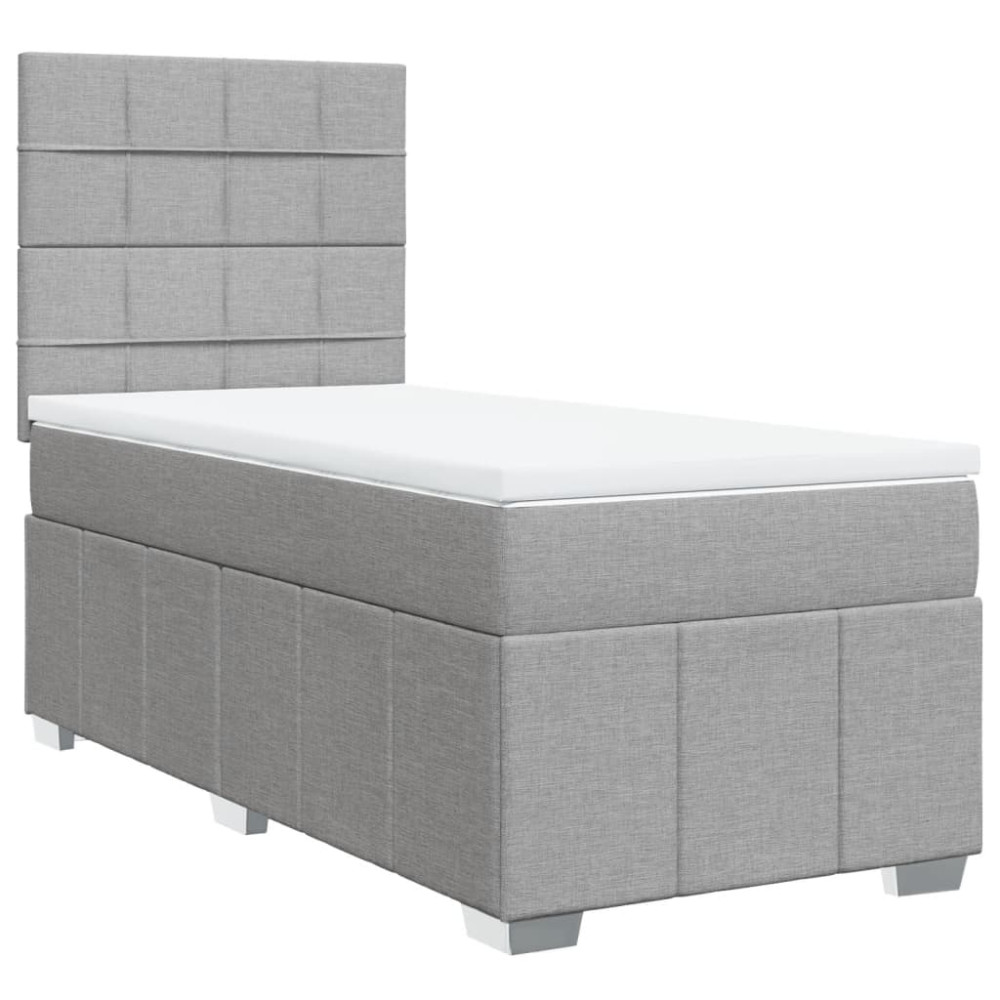 Produktbild för Ramsäng med madrass ljusgrå 90x190 cm tyg