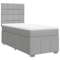 Produktbild för Ramsäng med madrass ljusgrå 90x190 cm tyg