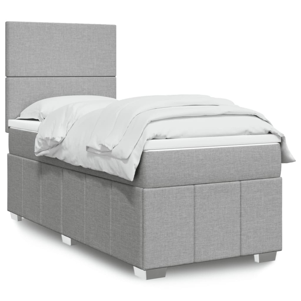 Produktbild för Ramsäng med madrass ljusgrå 90x190 cm tyg