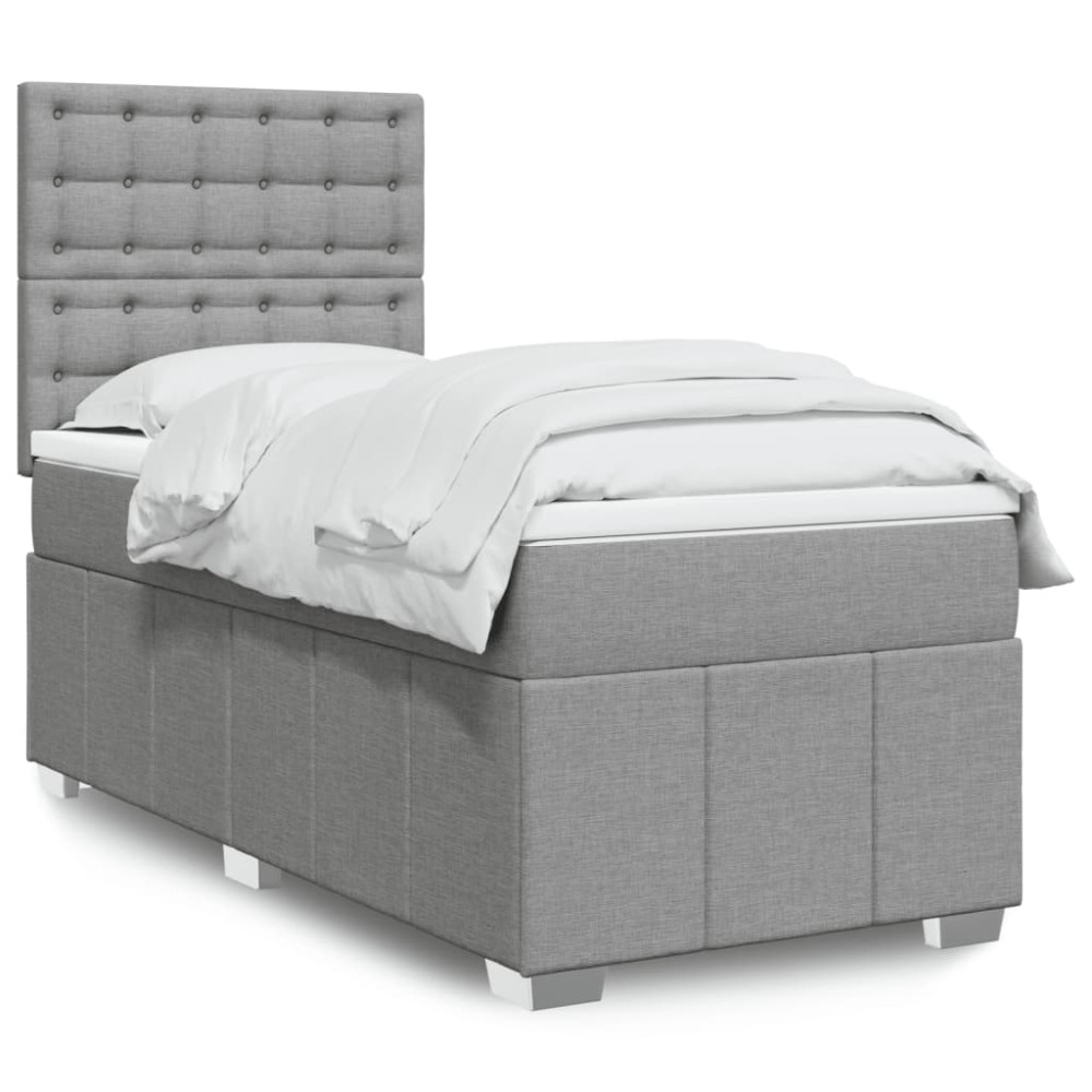 Produktbild för Ramsäng med madrass ljusgrå 90x190 cm tyg