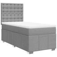 Produktbild för Ramsäng med madrass ljusgrå 90x190 cm tyg