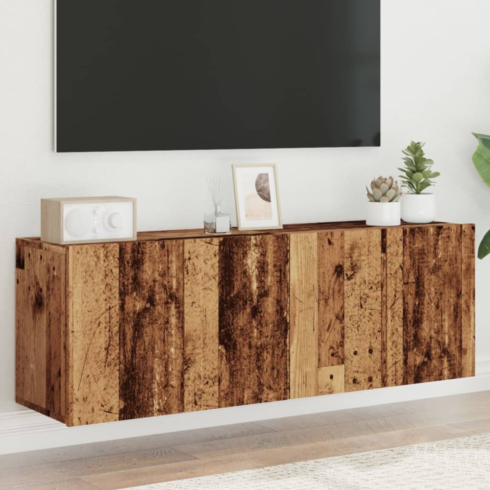 Produktbild för Väggmonterad tv-bänk 2 st gammalt trä 60x30x41 cm