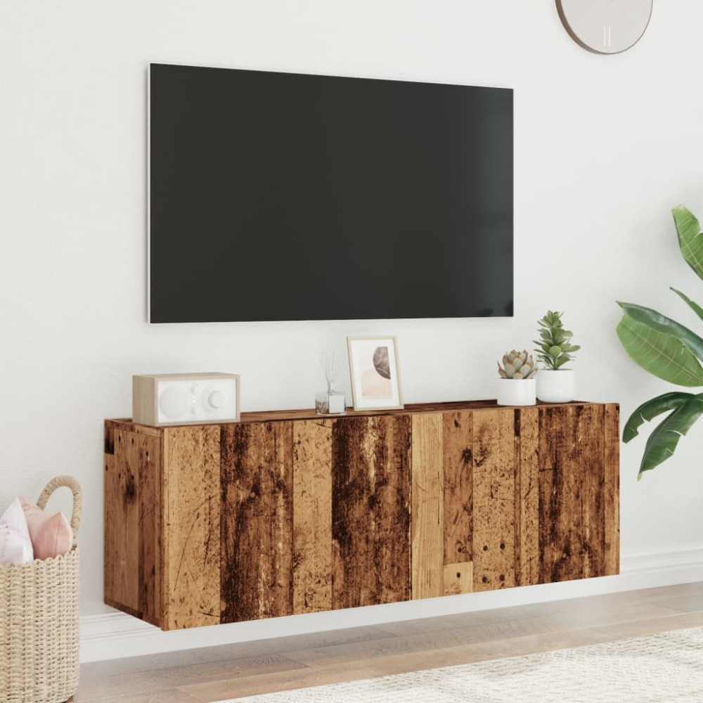 Produktbild för Väggmonterad tv-bänk 2 st gammalt trä 60x30x41 cm
