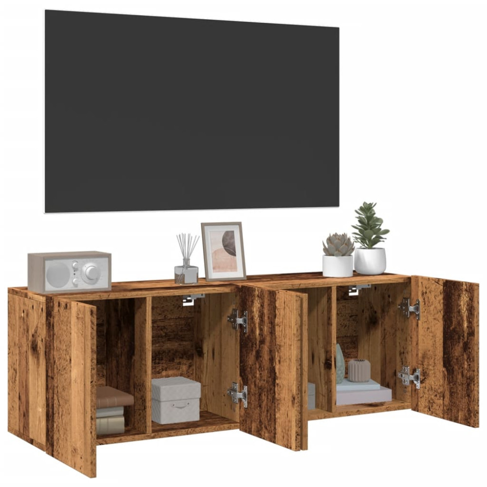 Produktbild för Väggmonterad tv-bänk 2 st gammalt trä 60x30x41 cm