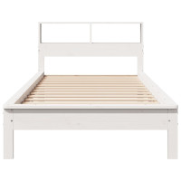 Produktbild för Säng med bokhylla utan madrass vit 90x200cm massiv furu