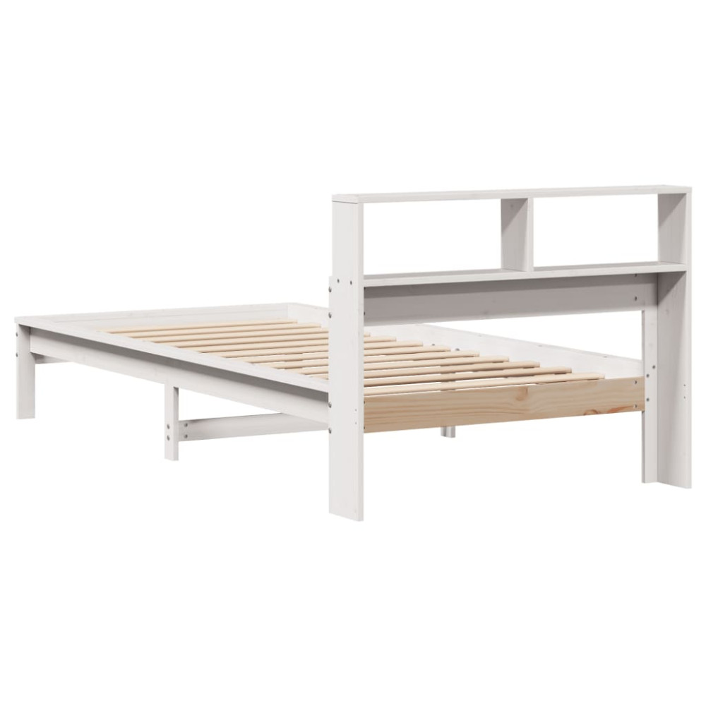 Produktbild för Säng med bokhylla utan madrass vit 90x200cm massiv furu