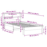 Produktbild för Säng med bokhylla utan madrass vit 90x200cm massiv furu