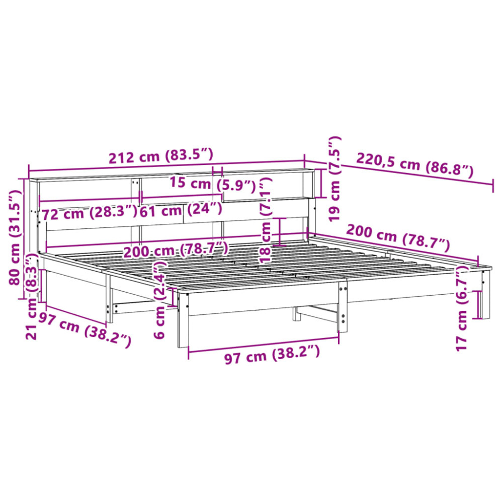 Produktbild för Sängram utan madrass vaxbrun 200x200 cm massiv furu