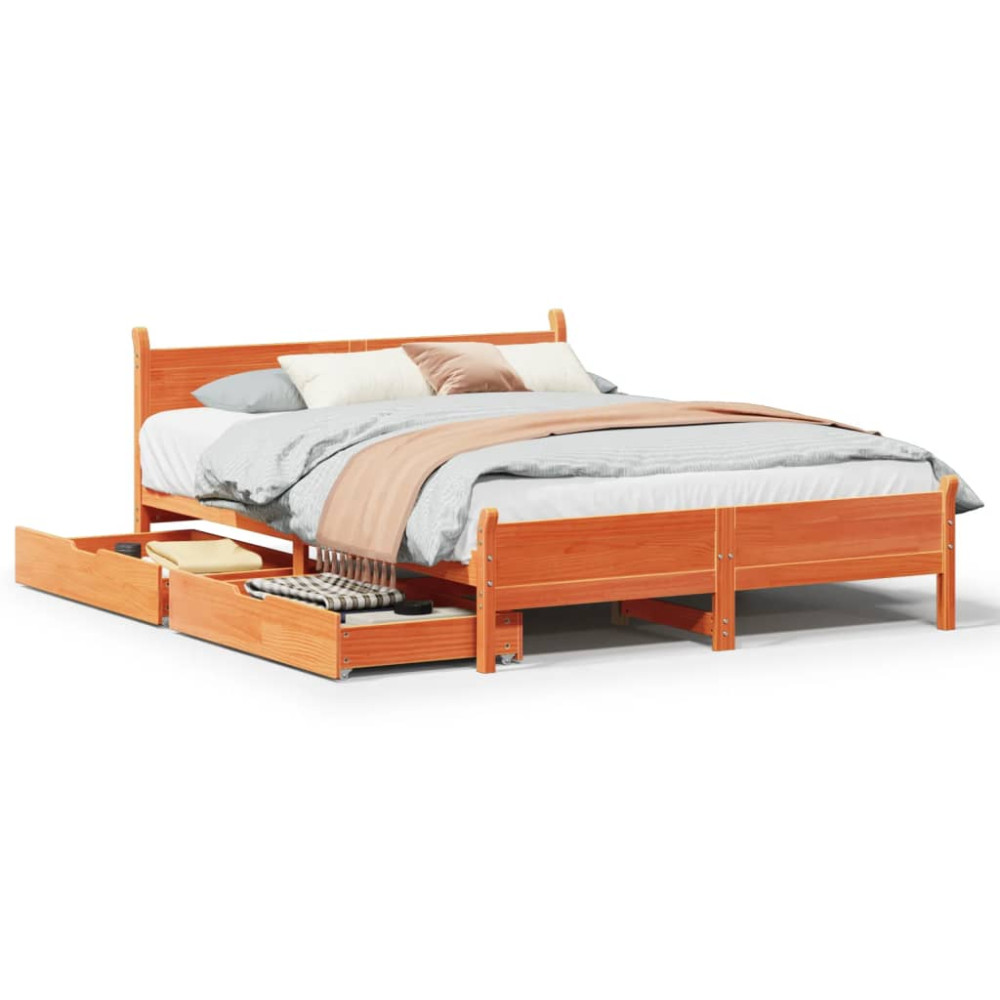 Produktbild för Sängram utan madrass vaxbrun 140x190 cm massiv furu