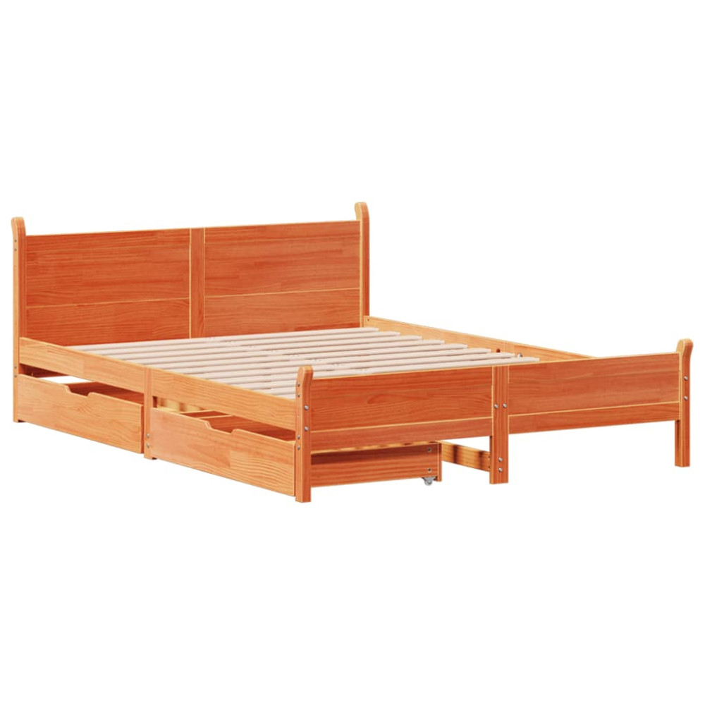 Produktbild för Sängram utan madrass vaxbrun 140x190 cm massiv furu