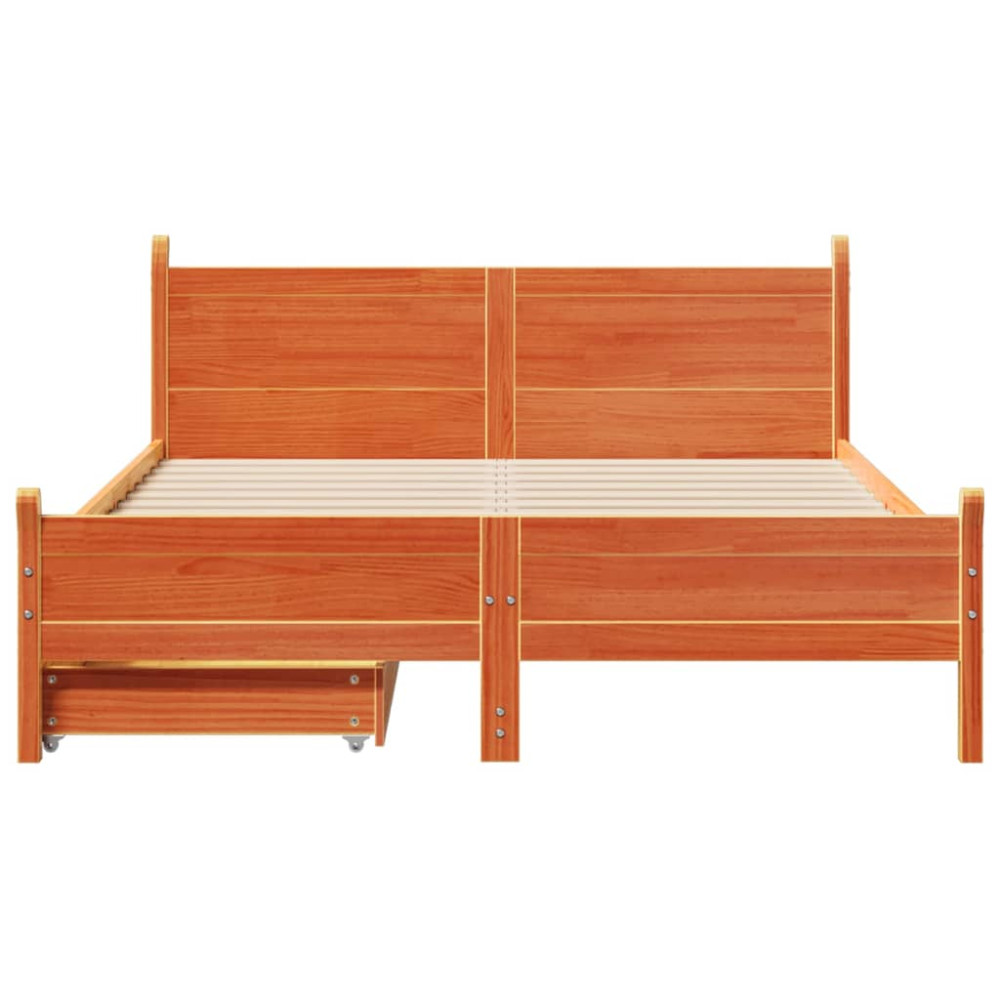 Produktbild för Sängram utan madrass vaxbrun 140x190 cm massiv furu