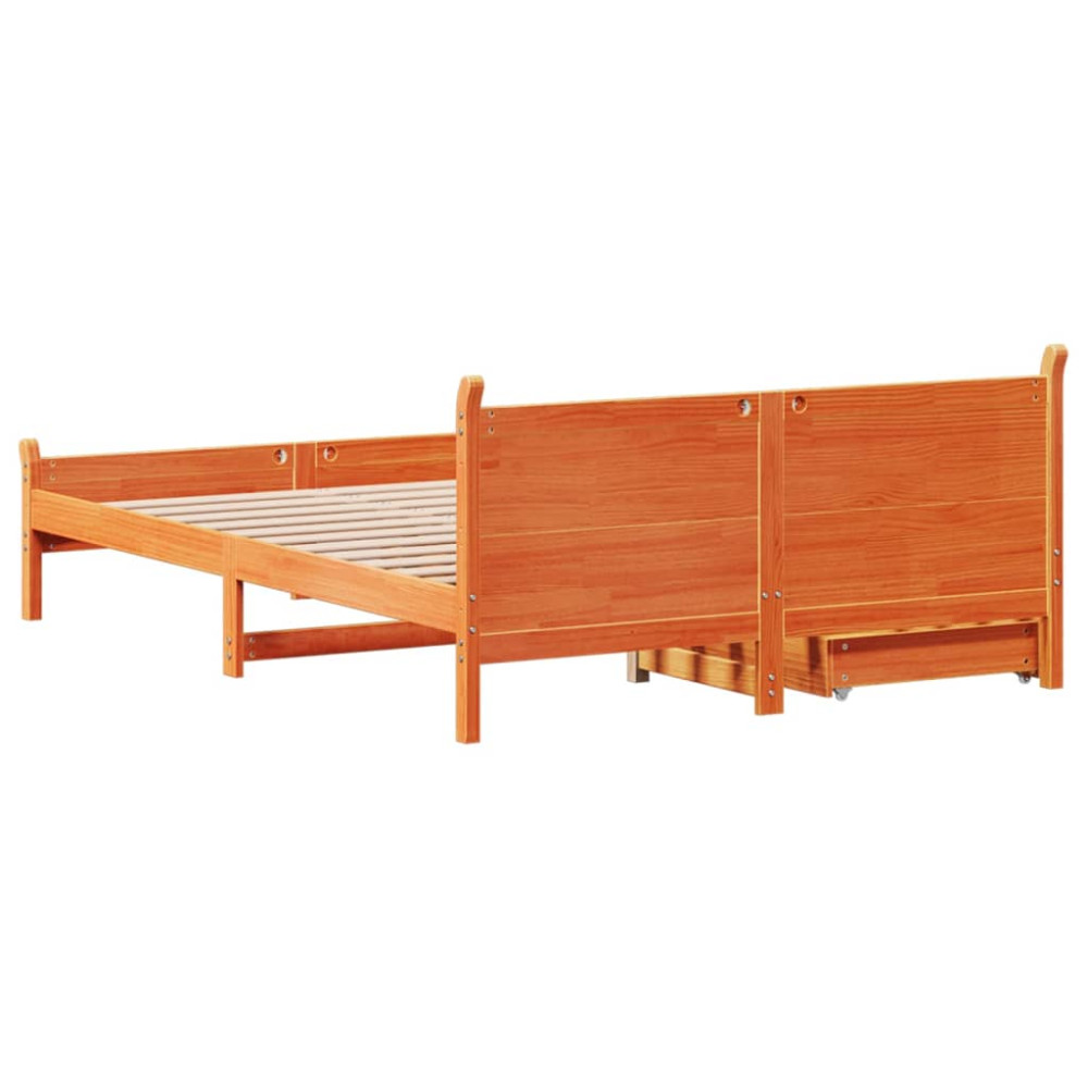 Produktbild för Sängram utan madrass vaxbrun 140x190 cm massiv furu