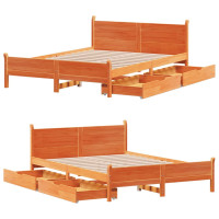 Produktbild för Sängram utan madrass vaxbrun 140x190 cm massiv furu