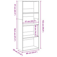 Produktbild för Bokhylla rökfärgad ek 60x30x152 cm konstruerat trä