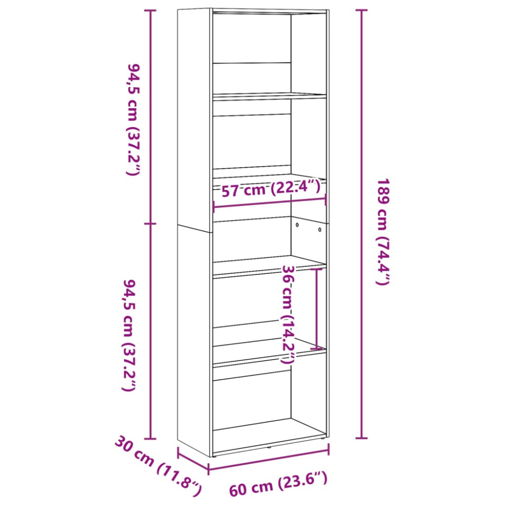 Produktbild för Bokhylla sonoma-ek 60x30x189 cm konstruerat trä