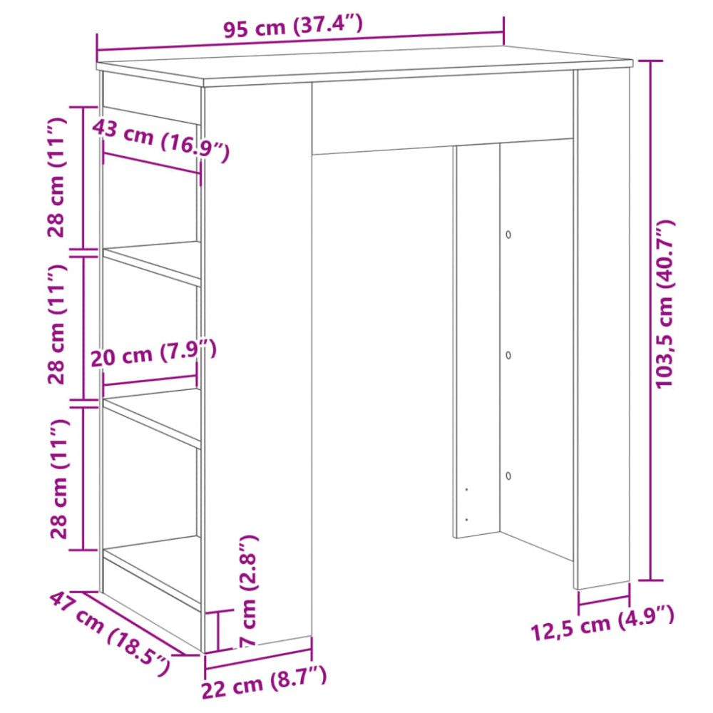 Produktbild för Barbord med hyllor sonoma-ek 95x47x103,5 cm konstruerat trä