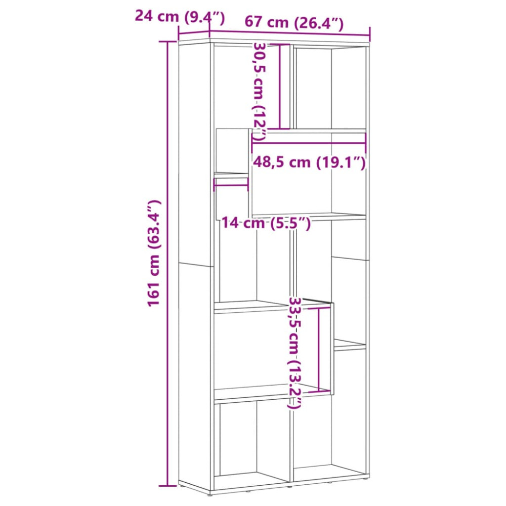 Produktbild för Bokhylla hantverksmässig ek 67x24x161 cm konstruerat trä
