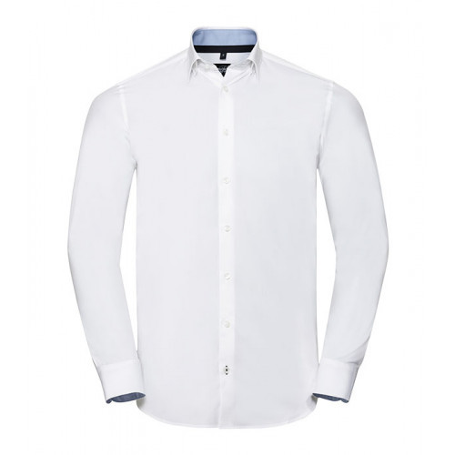 Russell Men´s LS Tailored Contrast Ulitmate Strech Shirt White/Oxford Blue/Bright Navy