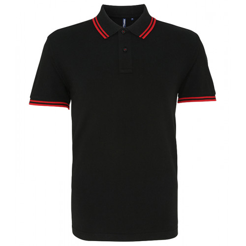 Asquith Mens Classic Fit Tipped Polo Black/Red