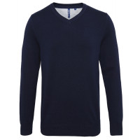 Asquith Mens Cotton Blend V-neck Sweater French Navy