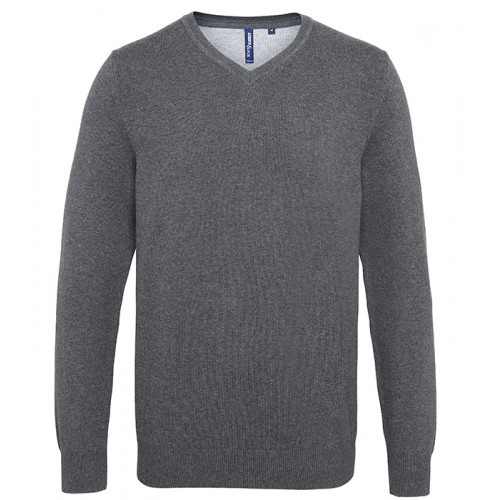 Asquith Mens Cotton Blend V-neck Sweater Charcoal