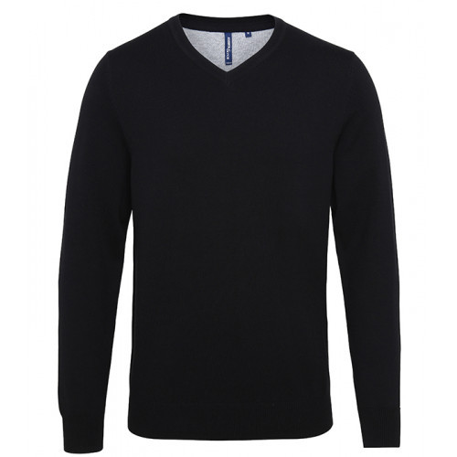 Asquith Mens Cotton Blend V-neck Sweater Black