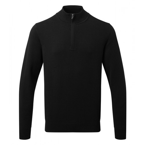 Asquith Mens Cotton Blend 1/4 Zip Sweater Black
