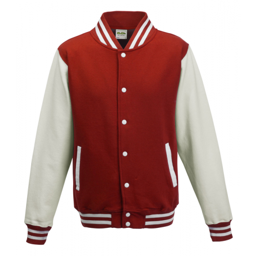 Just Hoods Varsity Jacket Fire Red/Arctic White
