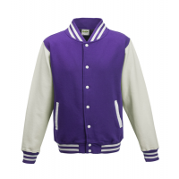 Just Hoods Kids Varsity Jacket Purple/White