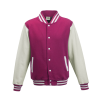 Just Hoods Kids Varsity Jacket Hot Pink/White