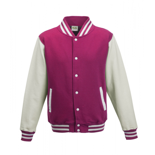 Just Hoods Kids Varsity Jacket Hot Pink/White