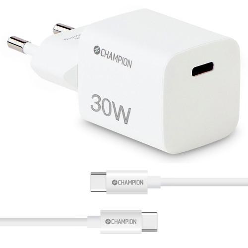 Champion Laddare 30W + USB-C Kabel Vit