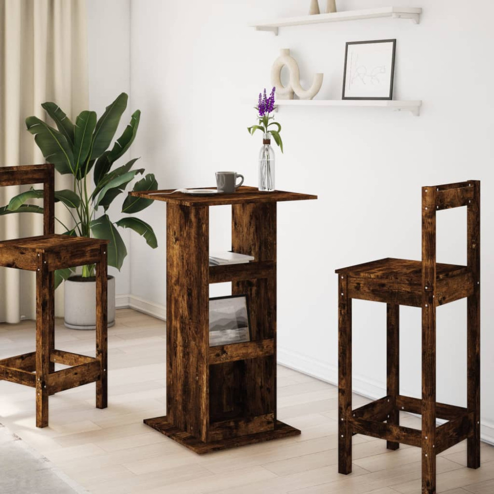 Produktbild för Barbord med förvaring rökfärgad ek 60x60x102 cm konstruerat trä