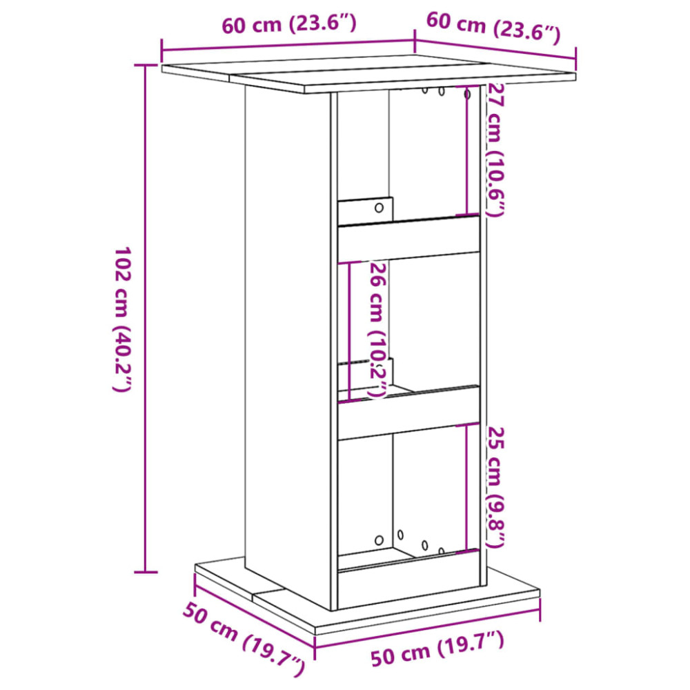 Produktbild för Barbord med förvaring rökfärgad ek 60x60x102 cm konstruerat trä