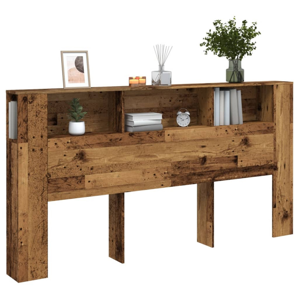 Produktbild för Sänggavel m förvaring åldrat trä 200x18,5x102,5 cm konstr. trä