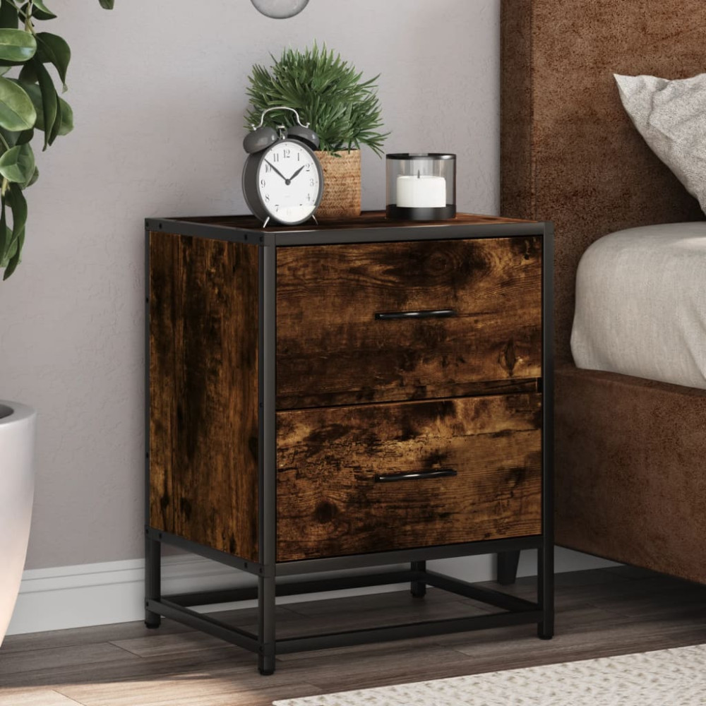 Produktbild för Sängbord 2 st rökfärgad ek 40x31x50 cm konstruerat trä