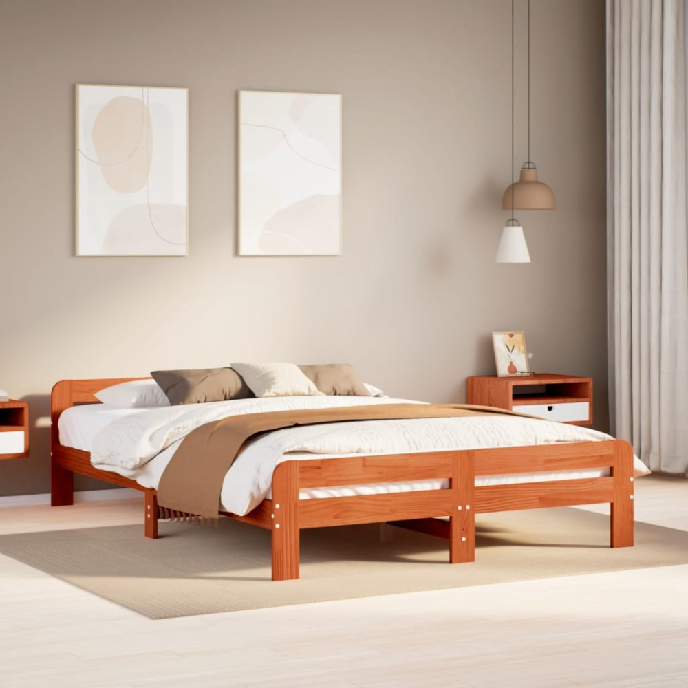 Produktbild för Sängram utan madrass vaxbrun 160x200 cm massiv furu