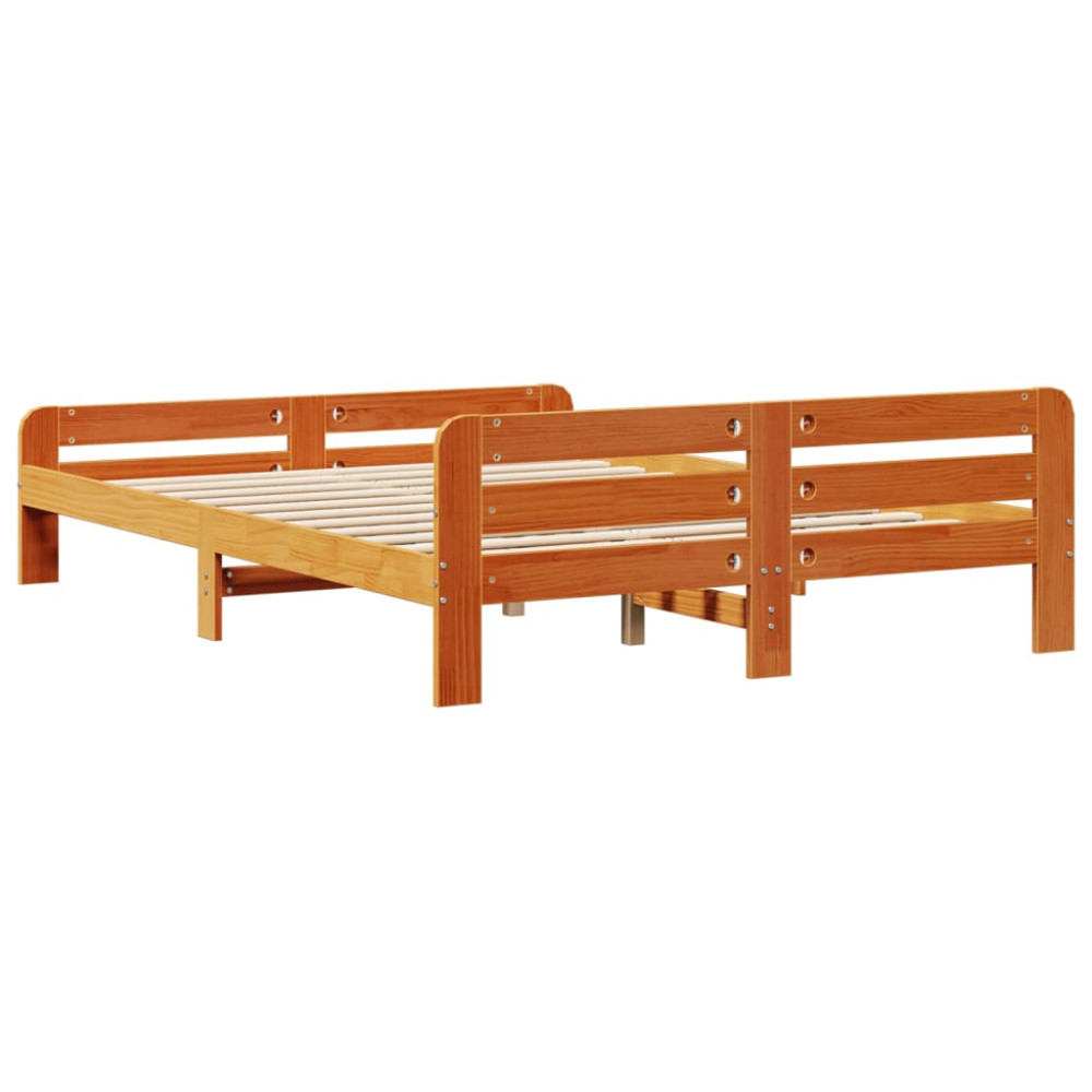 Produktbild för Sängram utan madrass vaxbrun 160x200 cm massiv furu