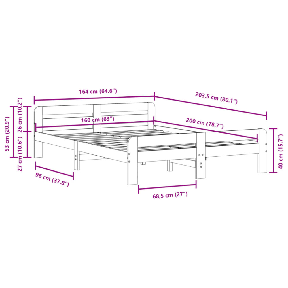 Produktbild för Sängram utan madrass vaxbrun 160x200 cm massiv furu