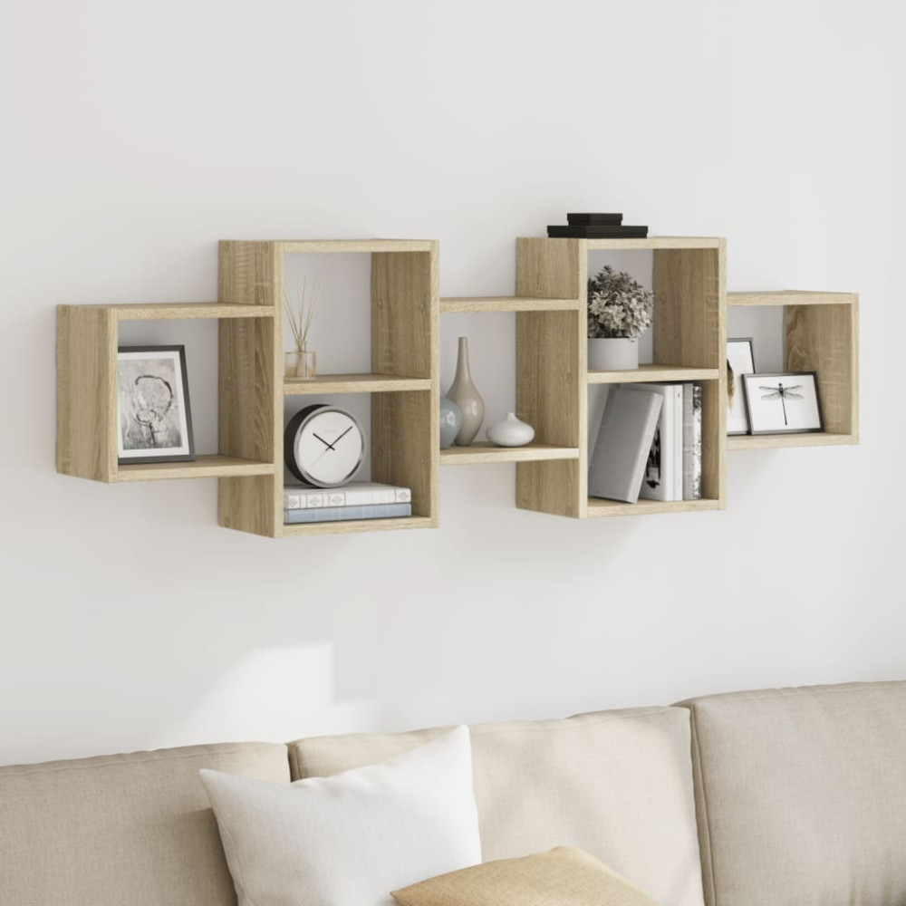 Produktbild för Vägghylla sonoma-ek 129x18x42 cm konstruerat trä
