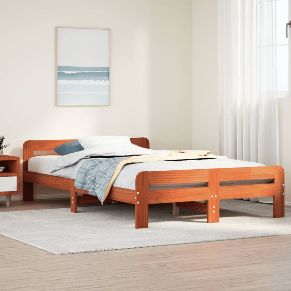 Produktbild för Sängram utan madrass vaxbrun 135x190 cm massiv furu
