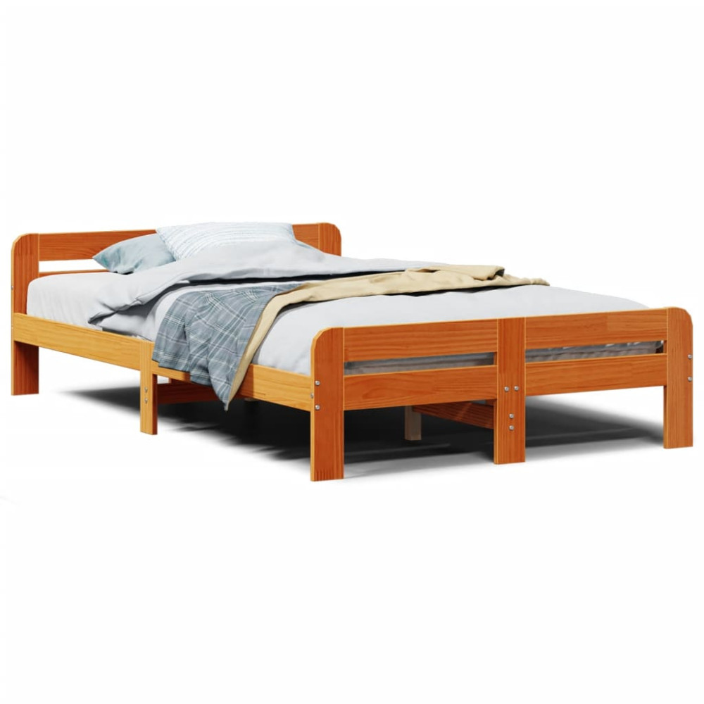 Produktbild för Sängram utan madrass vaxbrun 135x190 cm massiv furu