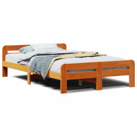 Produktbild för Sängram utan madrass vaxbrun 135x190 cm massiv furu