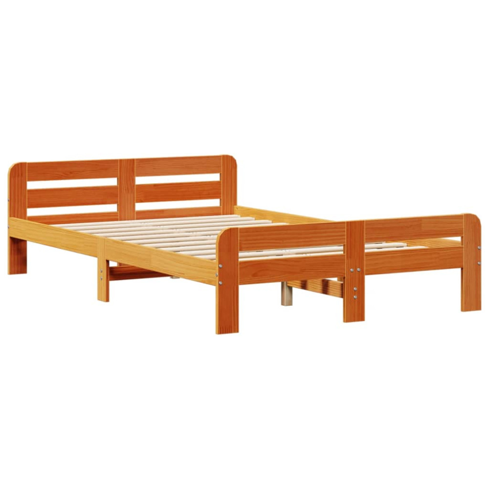 Produktbild för Sängram utan madrass vaxbrun 135x190 cm massiv furu
