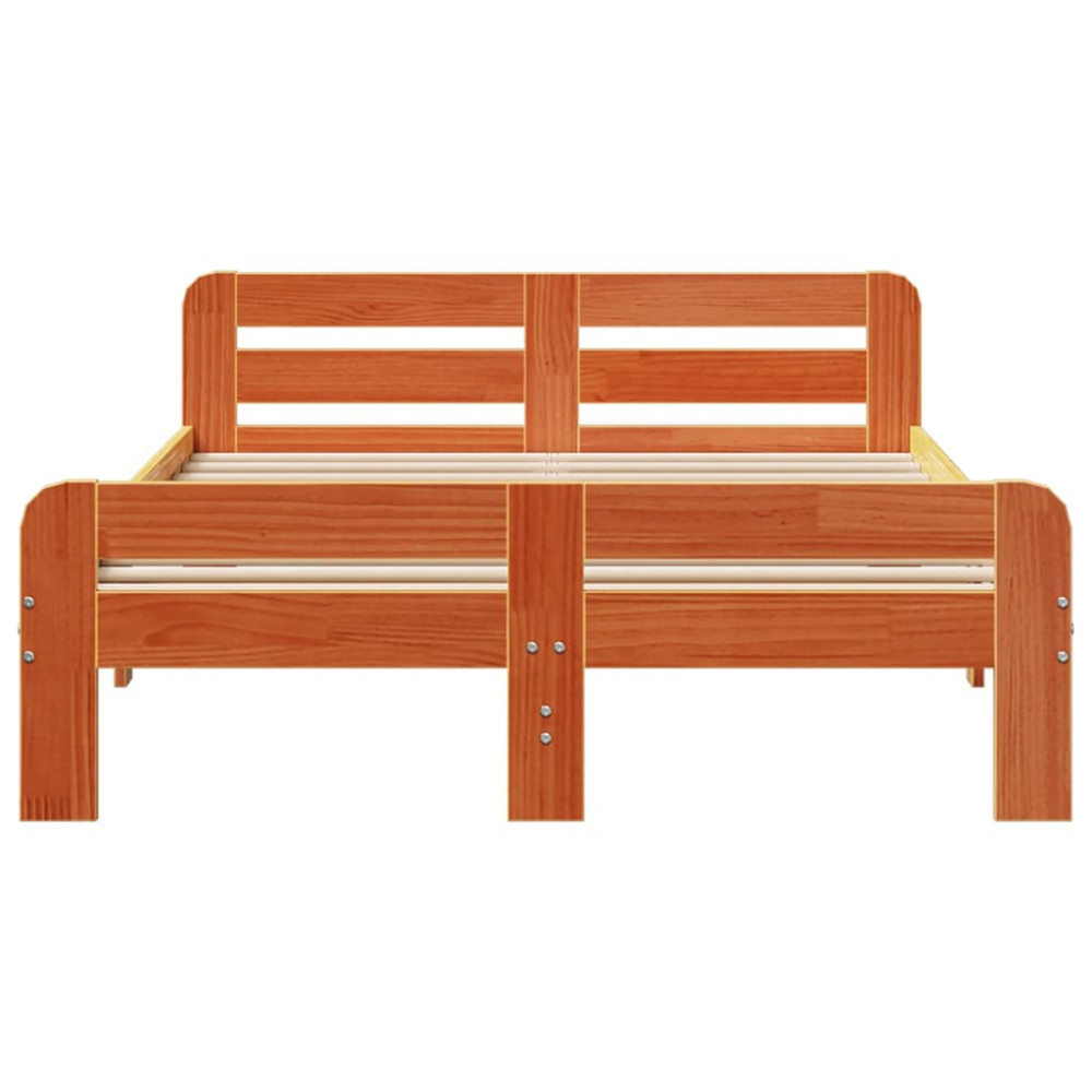 Produktbild för Sängram utan madrass vaxbrun 135x190 cm massiv furu