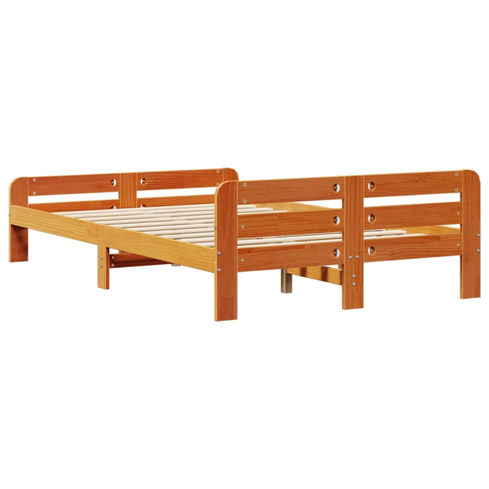 Produktbild för Sängram utan madrass vaxbrun 135x190 cm massiv furu