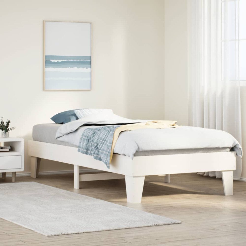 Produktbild för Sängram utan madrass vit 90x200 cm massiv furu